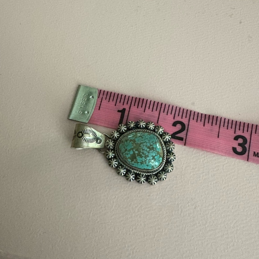 Paul Livingston marked Turquoise and Silver Pendant Necklace - Picture 3 of 5